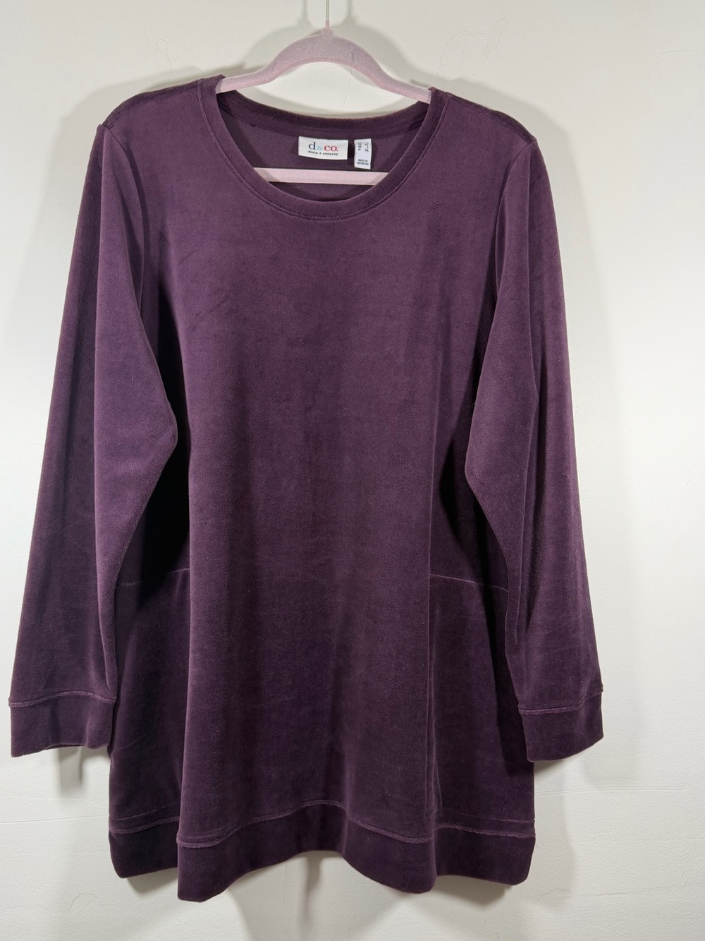 D&C plush Long Sleeve Tunic Sweatshirt - Deep Plum